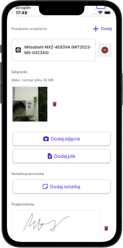 Aplikacja mobilna – szczegóły zlecenia