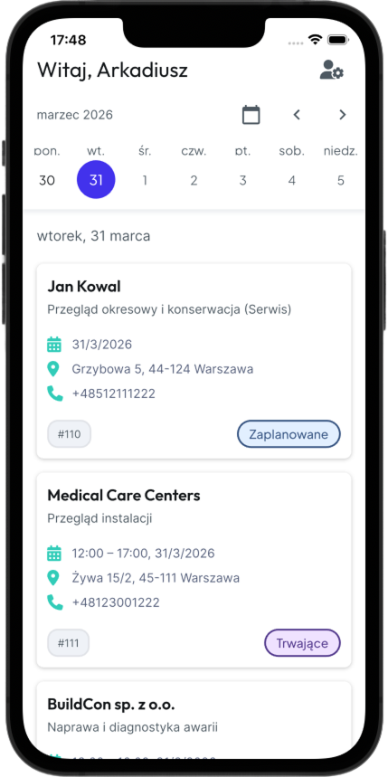 Aplikacja mobilna – lista zleceń